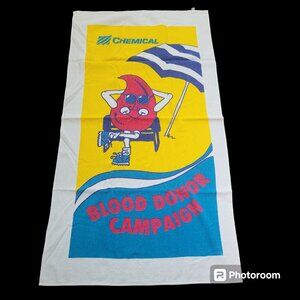 Red Cross Chemical Bank Vintage Towel Blood Donation Beach Giveaway Made USA